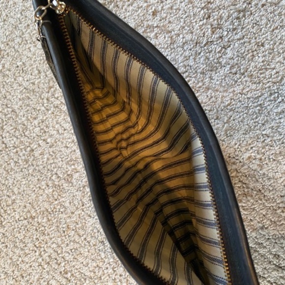 Coach Black Leather Clutch with Chain Tag – Striped Lining, 11"x6" - Picture 5 of 5